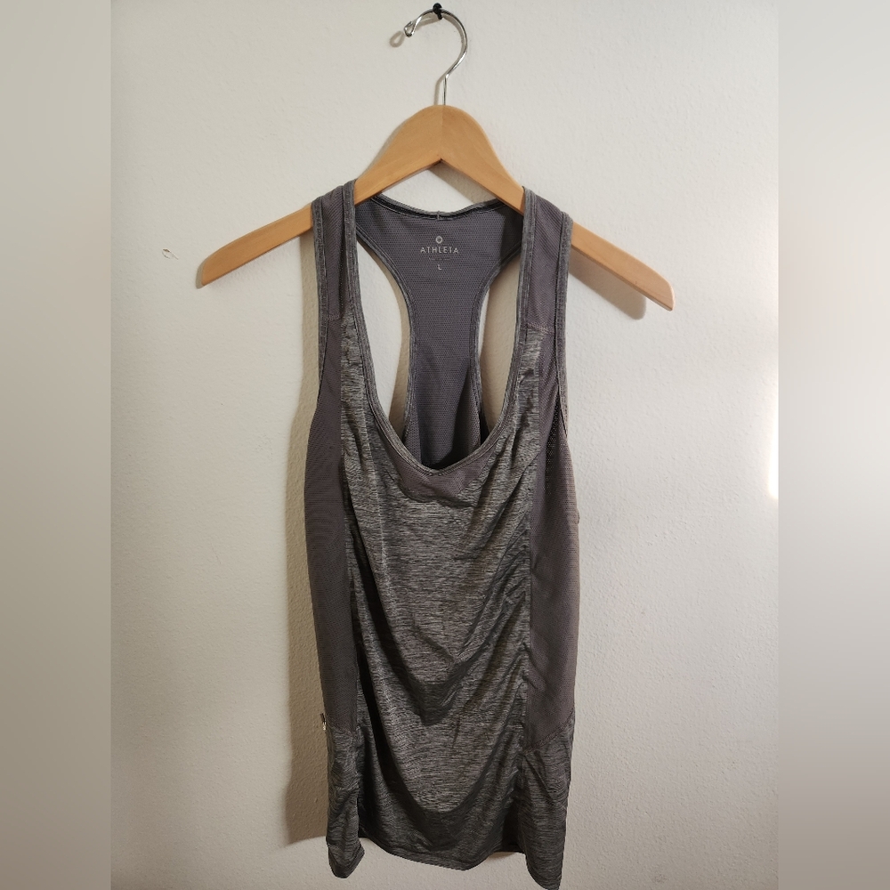 Athleta Women's Racerback Tank Top Back Pocket Mesh Detail‎ Gray Large